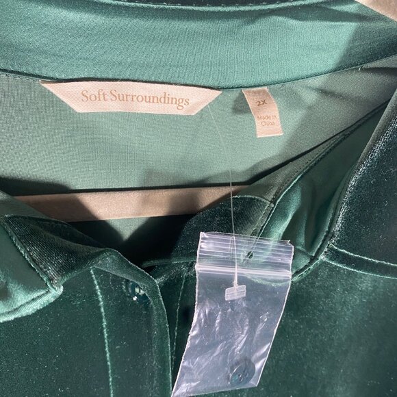 Soft Surroundings Green Velvet Button-Up tunic top Shirt 2X soft lux NWOT plus - Picture 4 of 8